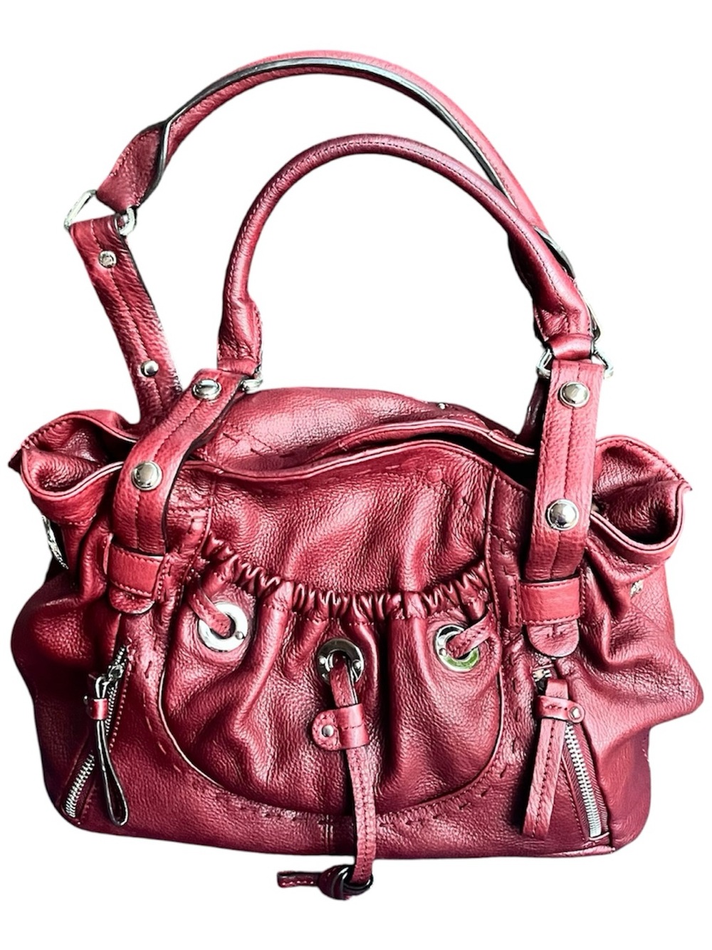B. Makowsky Hobo Bag Purse Red Genuine Leather Slouchy